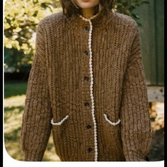 Christy Dawn Brown Knit Cardigan with Cream Accents - Picture 1 of 5